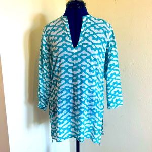 Roberta Roller Rabbit Aqua and White Tunic Top